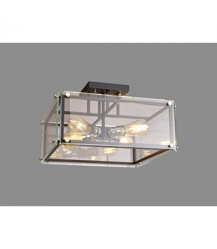 Wayne Semi Flush 4 Light E27 Matt Black Chrome Clear Glass-3