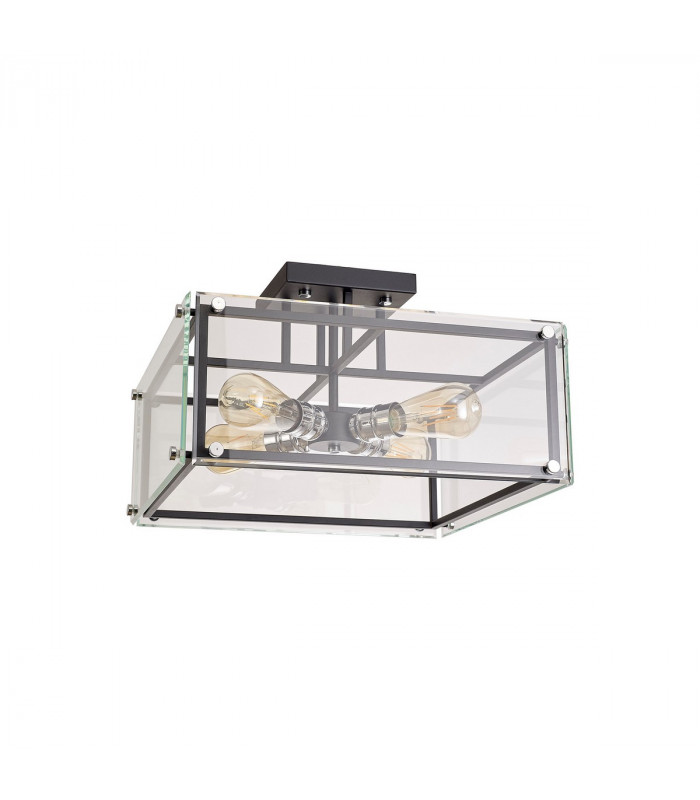 Wayne Semi Flush 4 Light E27 Matt Black Chrome Clear Glass-4