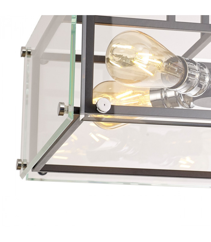 Wayne Semi Flush 4 Light E27 Matt Black Chrome Clear Glass-6