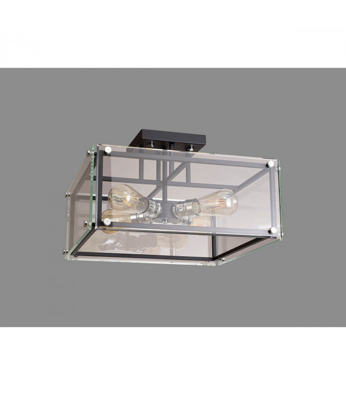 Wayne Semi Flush 4 Light E27 Matt Black Chrome Clear Glass-8