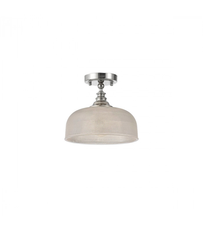 DeRuyter Flush Single Ceiling Pendant Adjustable E27 Polished Nickel Prismatic Glass-5