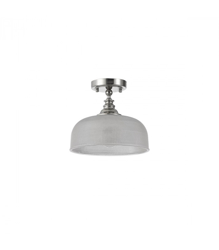 DeRuyter Flush Single Ceiling Pendant Adjustable E27 Polished Nickel Prismatic Glass-6