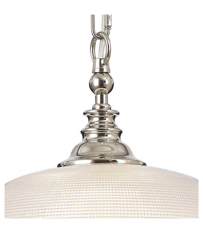 DeRuyter Flush Single Ceiling Pendant Adjustable E27 Polished Nickel Prismatic Glass-8