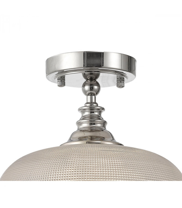 DeRuyter Flush Single Ceiling Pendant Adjustable E27 Polished Nickel Prismatic Glass-10