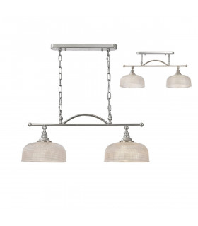 DeRuyter Semi Flush Ceiling Pendant Bar 2 Light Adjustable E27 Polished Nickel Prismatic Glass-1
