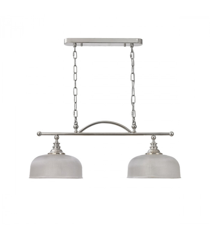 DeRuyter Semi Flush Ceiling Pendant Bar 2 Light Adjustable E27 Polished Nickel Prismatic Glass-4