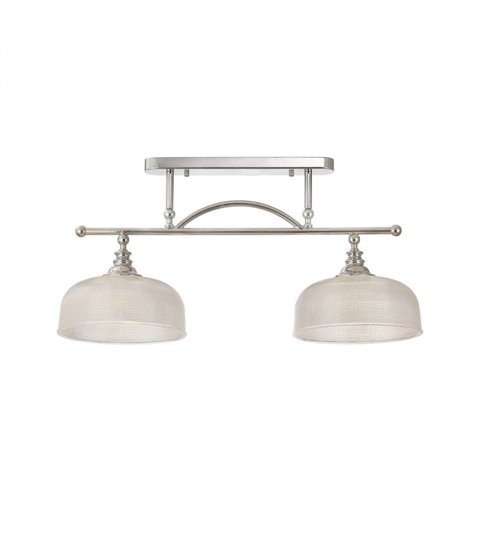 DeRuyter Semi Flush Ceiling Pendant Bar 2 Light Adjustable E27 Polished Nickel Prismatic Glass-5