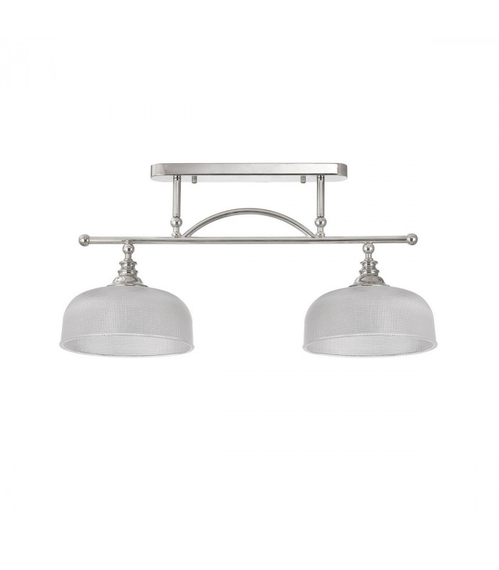 DeRuyter Semi Flush Ceiling Pendant Bar 2 Light Adjustable E27 Polished Nickel Prismatic Glass-6