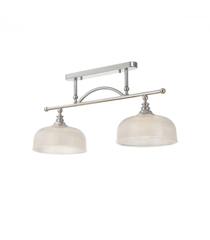 DeRuyter Semi Flush Ceiling Pendant Bar 2 Light Adjustable E27 Polished Nickel Prismatic Glass-7