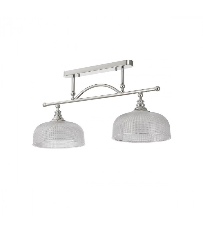 DeRuyter Semi Flush Ceiling Pendant Bar 2 Light Adjustable E27 Polished Nickel Prismatic Glass-8