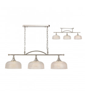 DeRuyter Semi Flush Ceiling Pendant Bar 3 Light Adjustable E27 Polished Nickel Prismatic Glass-1