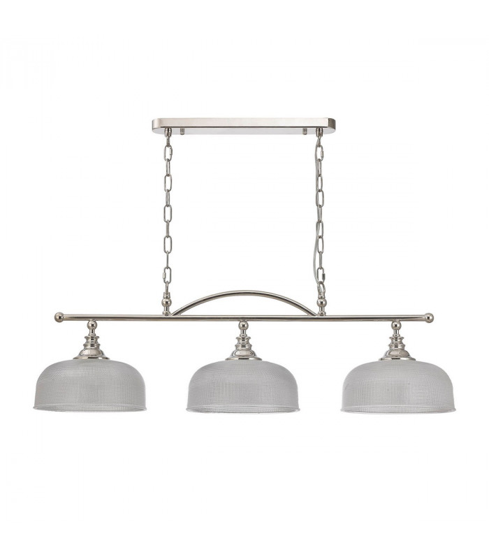 DeRuyter Semi Flush Ceiling Pendant Bar 3 Light Adjustable E27 Polished Nickel Prismatic Glass-4