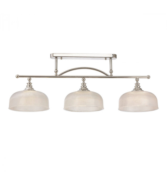 DeRuyter Semi Flush Ceiling Pendant Bar 3 Light Adjustable E27 Polished Nickel Prismatic Glass-5