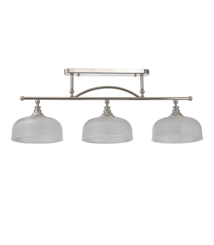 DeRuyter Semi Flush Ceiling Pendant Bar 3 Light Adjustable E27 Polished Nickel Prismatic Glass-6