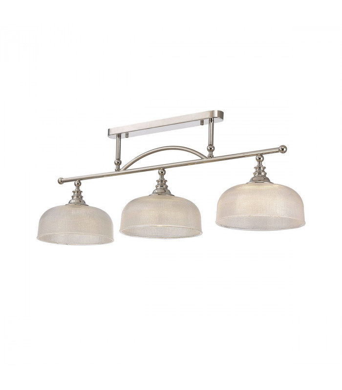 DeRuyter Semi Flush Ceiling Pendant Bar 3 Light Adjustable E27 Polished Nickel Prismatic Glass-7