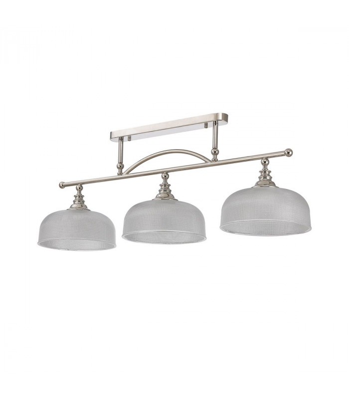 DeRuyter Semi Flush Ceiling Pendant Bar 3 Light Adjustable E27 Polished Nickel Prismatic Glass-8