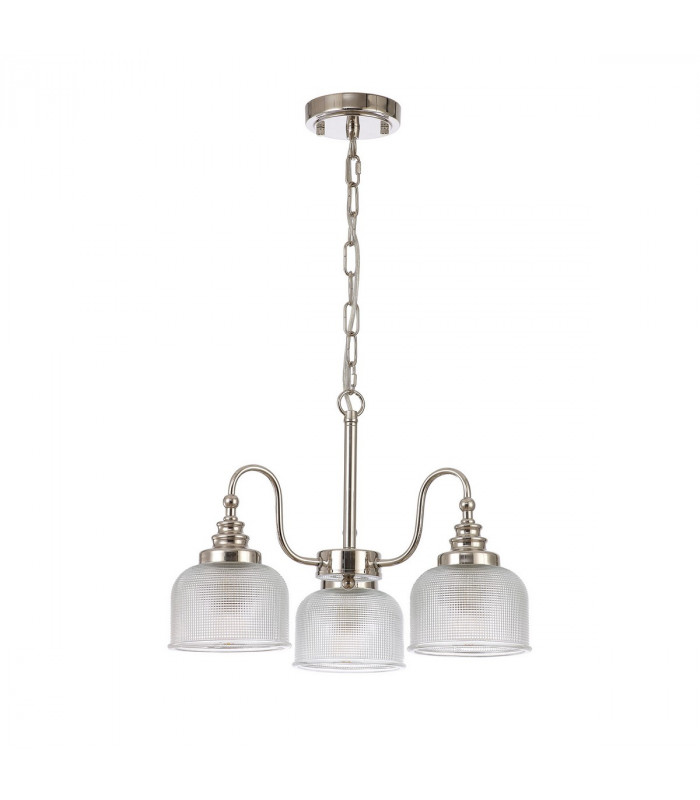 DeRuyter Semi Flush Ceiling Pendant 3 Light E27 Polished Nickel Prismatic Glass-4
