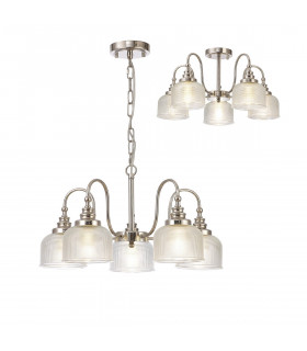 DeRuyter Semi Flush Ceiling Pendant 5 Light E27 Polished Nickel Prismatic Glass-1