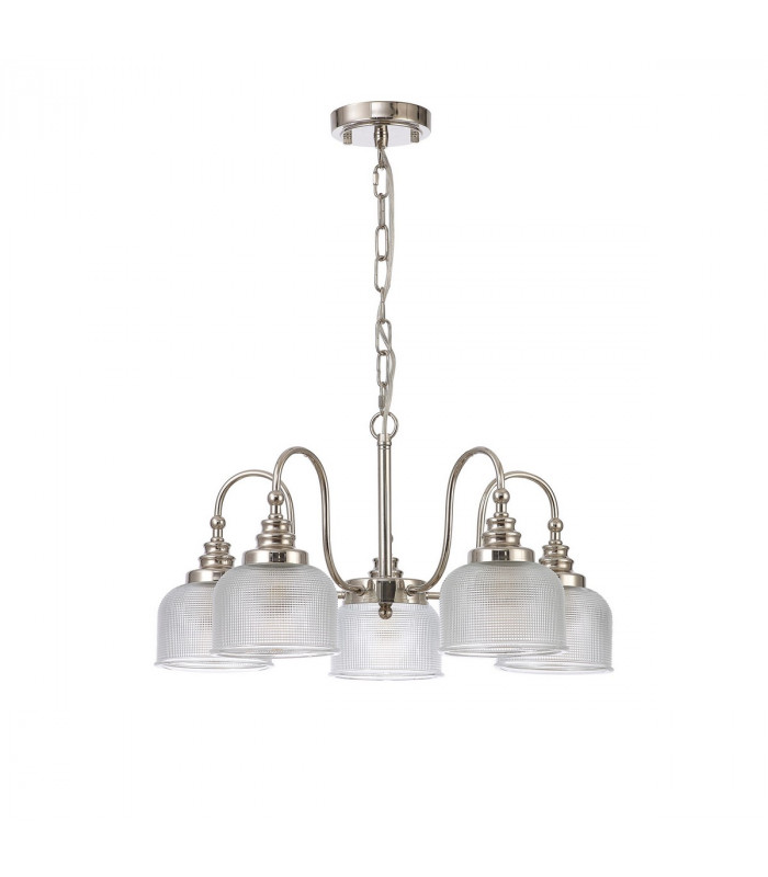 DeRuyter Semi Flush Ceiling Pendant 5 Light E27 Polished Nickel Prismatic Glass-4