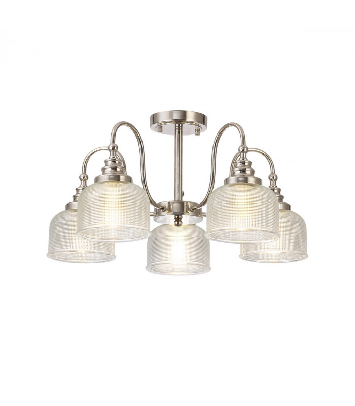 DeRuyter Semi Flush Ceiling Pendant 5 Light E27 Polished Nickel Prismatic Glass-5