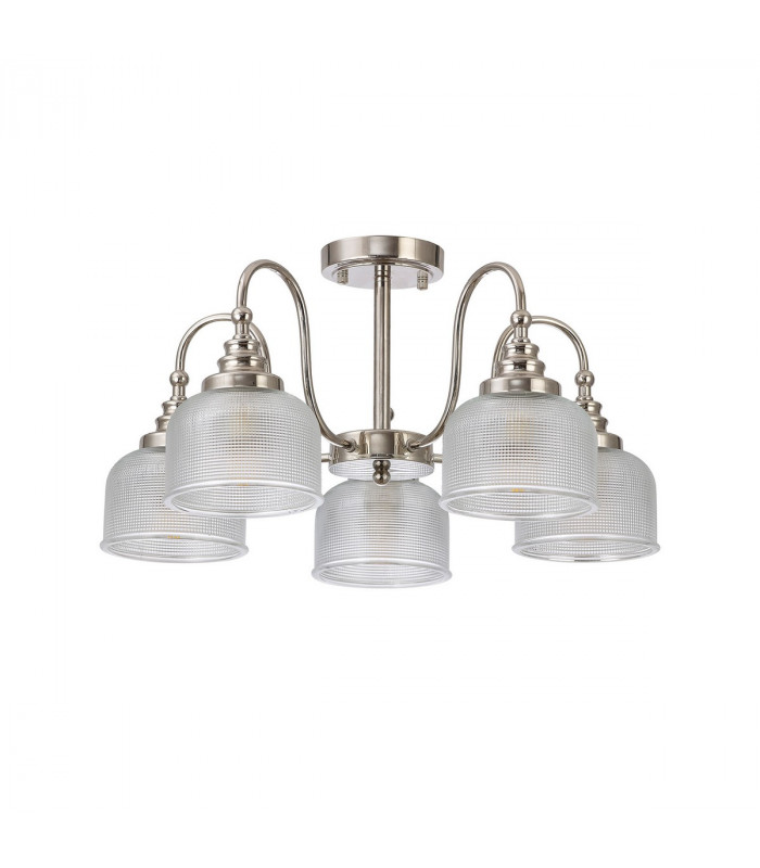 DeRuyter Semi Flush Ceiling Pendant 5 Light E27 Polished Nickel Prismatic Glass-6