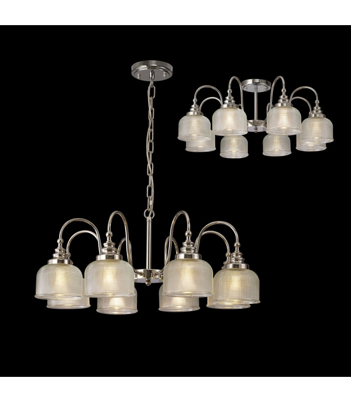 DeRuyter Semi Flush Ceiling Pendant 8 Light E27 Polished Nickel Prismatic Glass-3