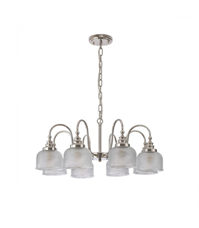 DeRuyter Semi Flush Ceiling Pendant 8 Light E27 Polished Nickel Prismatic Glass-5