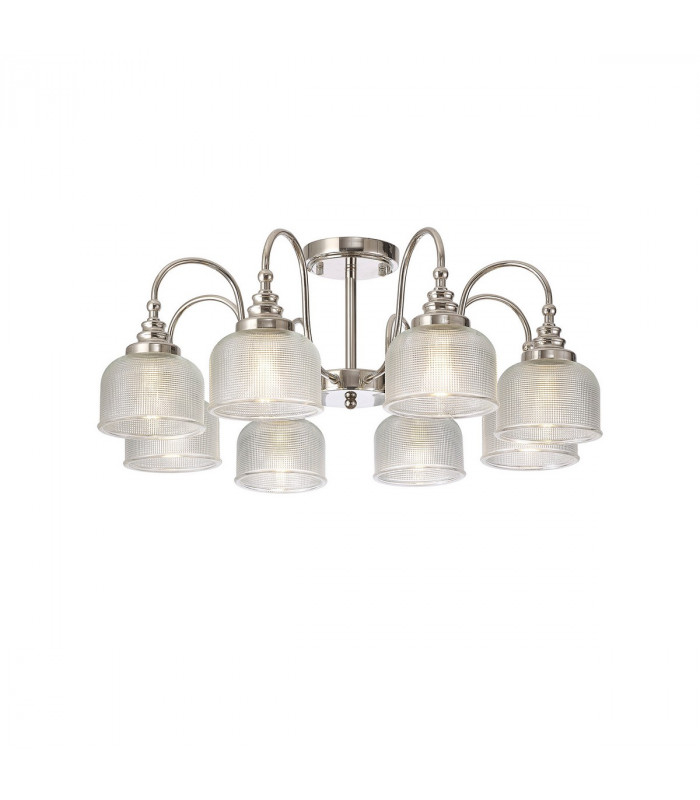 DeRuyter Semi Flush Ceiling Pendant 8 Light E27 Polished Nickel Prismatic Glass-6