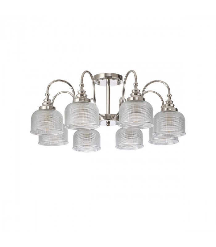 DeRuyter Semi Flush Ceiling Pendant 8 Light E27 Polished Nickel Prismatic Glass-7