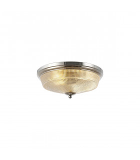 DeRuyter 2 Light E27 Flush Ceiling Lamp Polished Nickel Prismatic Glass-1