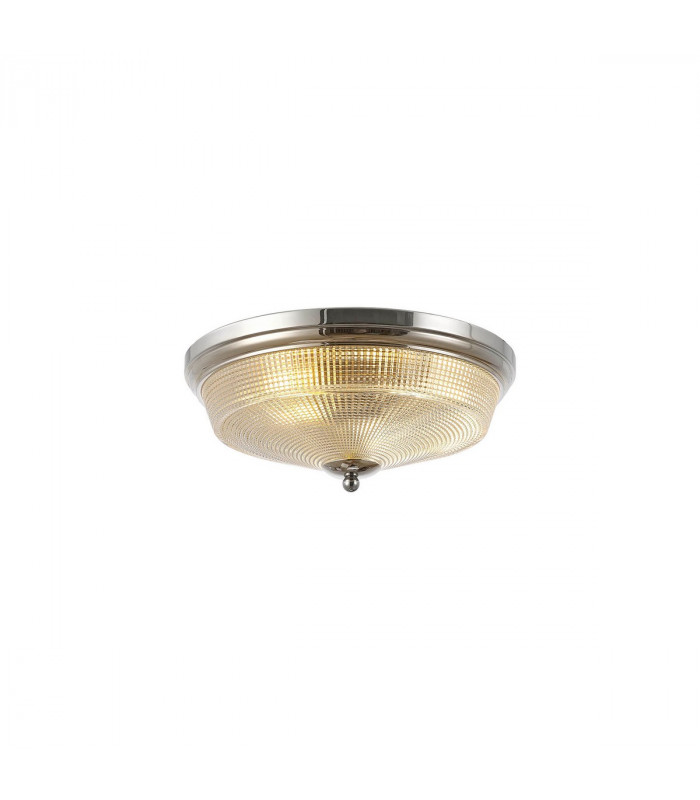 DeRuyter 2 Light E27 Flush Ceiling Lamp Polished Nickel Prismatic Glass-1
