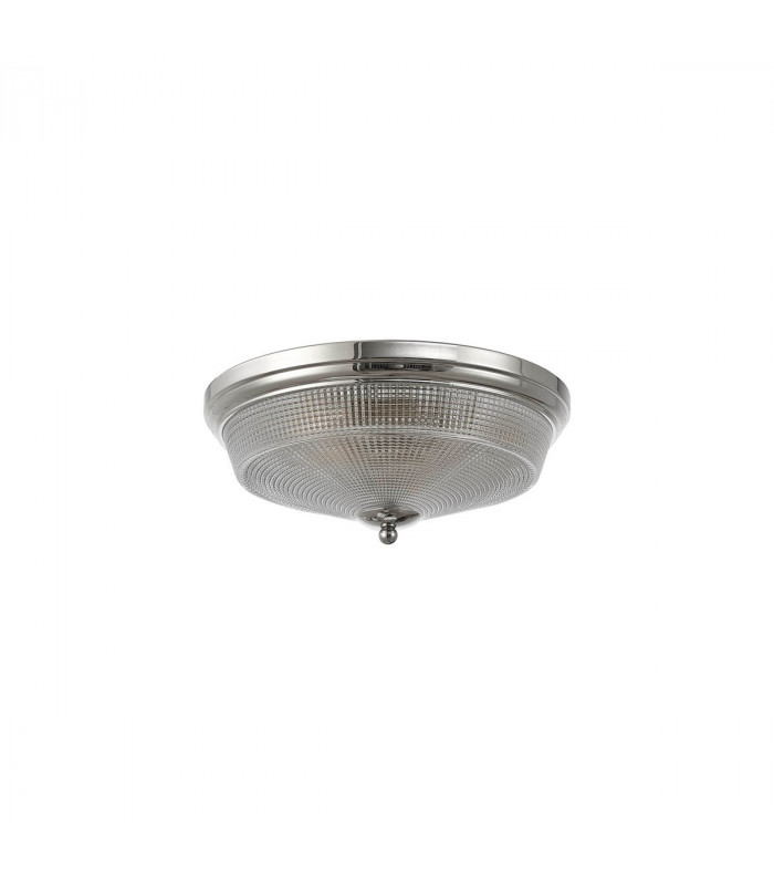 DeRuyter 2 Light E27 Flush Ceiling Lamp Polished Nickel Prismatic Glass-4