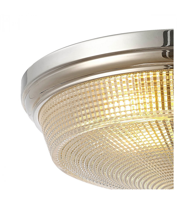 DeRuyter 2 Light E27 Flush Ceiling Lamp Polished Nickel Prismatic Glass-5
