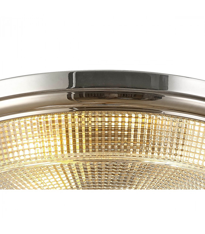 DeRuyter 2 Light E27 Flush Ceiling Lamp Polished Nickel Prismatic Glass-6