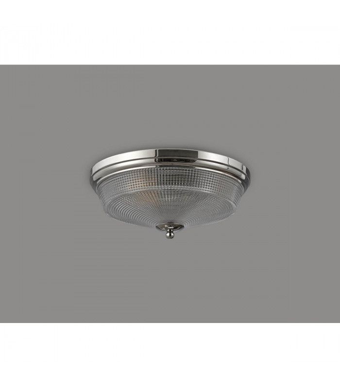 DeRuyter 2 Light E27 Flush Ceiling Lamp Polished Nickel Prismatic Glass-8