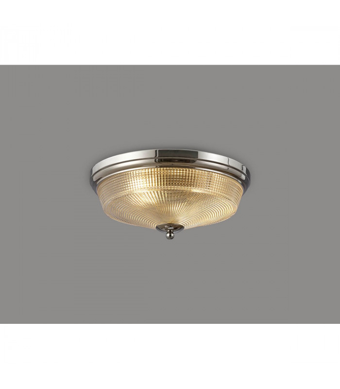 DeRuyter 2 Light E27 Flush Ceiling Lamp Polished Nickel Prismatic Glass-9