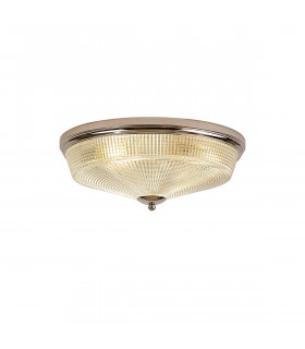DeRuyter 3 Light E27 Flush Ceiling Lamp Polished Nickel Prismatic Glass-1