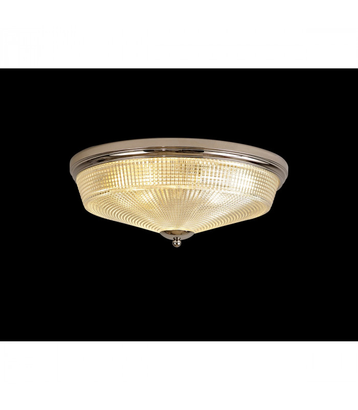 DeRuyter 3 Light E27 Flush Ceiling Lamp Polished Nickel Prismatic Glass-3