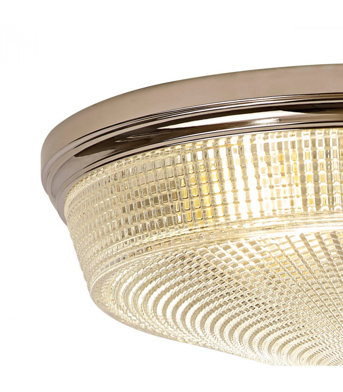DeRuyter 3 Light E27 Flush Ceiling Lamp Polished Nickel Prismatic Glass-5