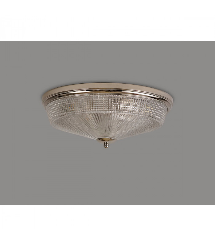 DeRuyter 3 Light E27 Flush Ceiling Lamp Polished Nickel Prismatic Glass-8