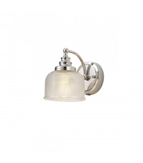 DeRuyter Switched Wall Lamp E27 Polished Nickel Prismatic Glass-1