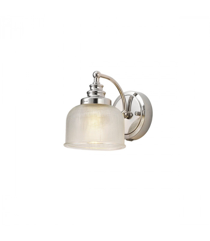 DeRuyter Switched Wall Lamp E27 Polished Nickel Prismatic Glass-1