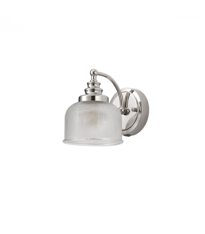 DeRuyter Switched Wall Lamp E27 Polished Nickel Prismatic Glass-4
