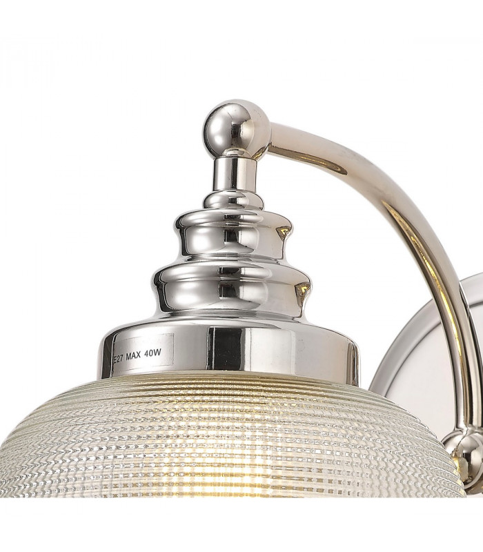 DeRuyter Switched Wall Lamp E27 Polished Nickel Prismatic Glass-5
