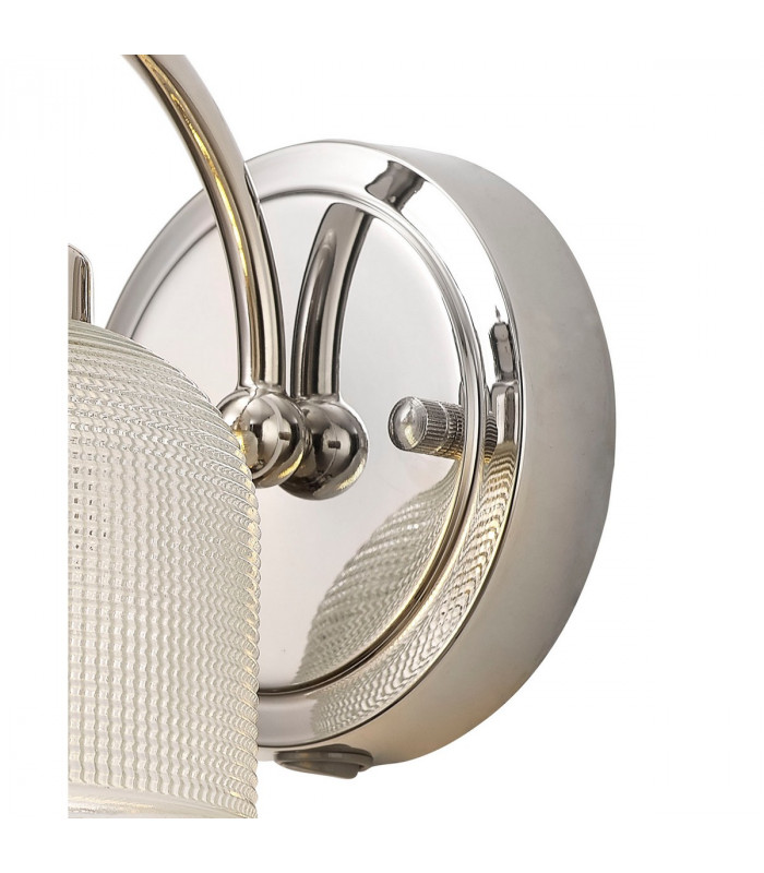 DeRuyter Switched Wall Lamp E27 Polished Nickel Prismatic Glass-6