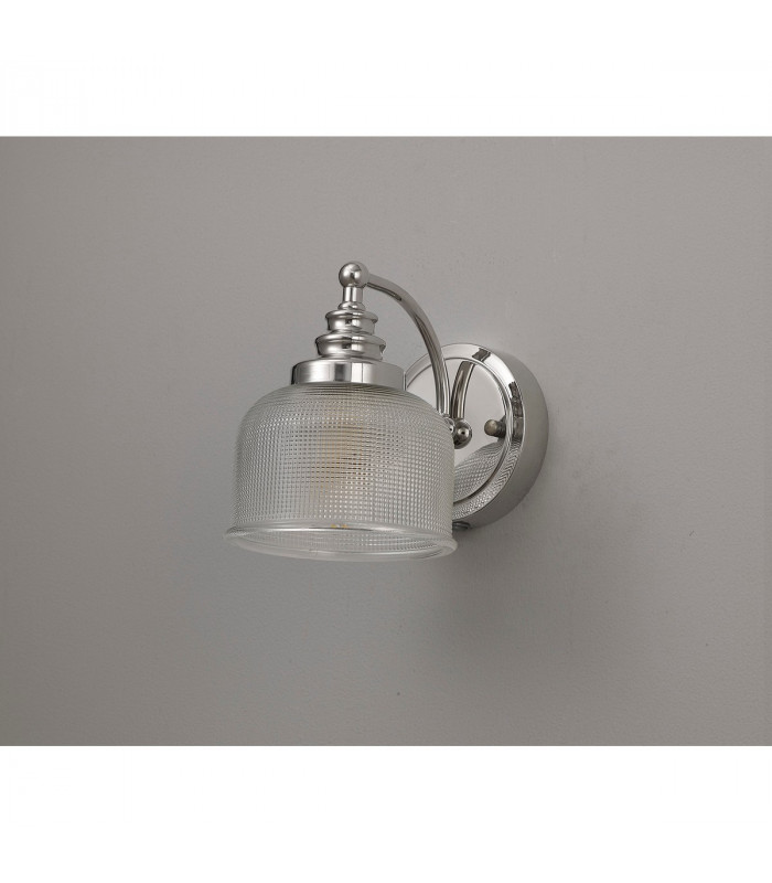 DeRuyter Switched Wall Lamp E27 Polished Nickel Prismatic Glass-8