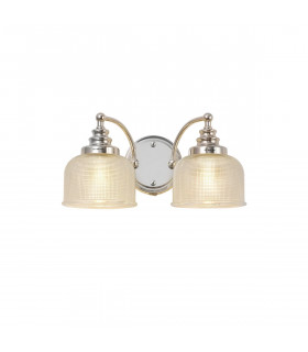 DeRuyter Switched Wall Lamp 2 Light E27 Polished Nickel Prismatic Glass-1