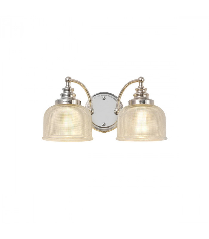 DeRuyter Switched Wall Lamp 2 Light E27 Polished Nickel Prismatic Glass-1