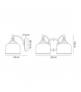 DeRuyter Switched Wall Lamp 2 Light E27 Polished Nickel Prismatic Glass-2
