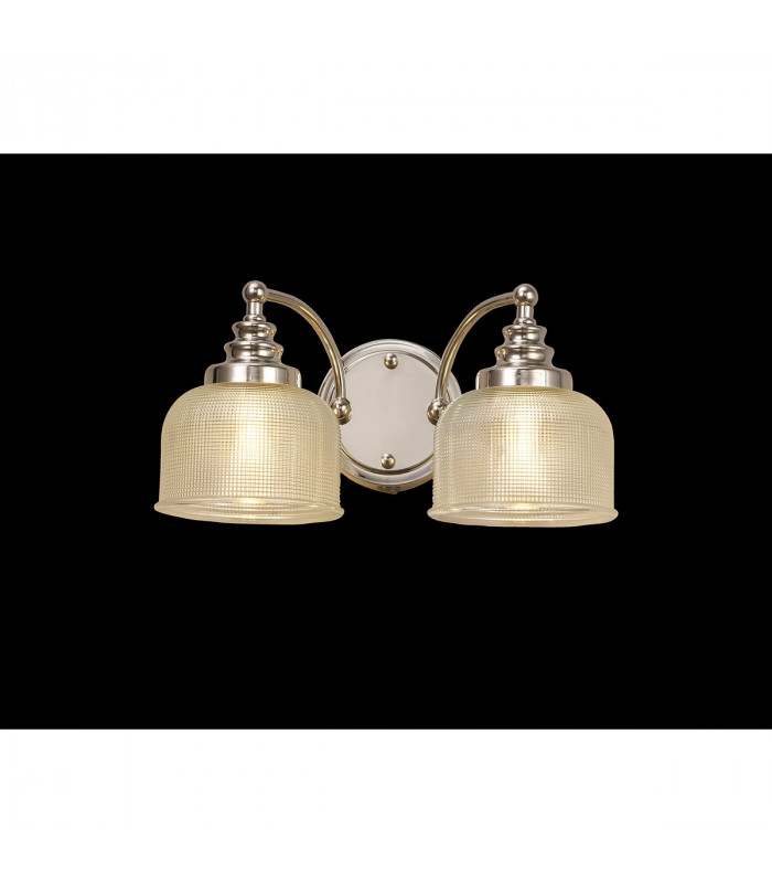 DeRuyter Switched Wall Lamp 2 Light E27 Polished Nickel Prismatic Glass-3